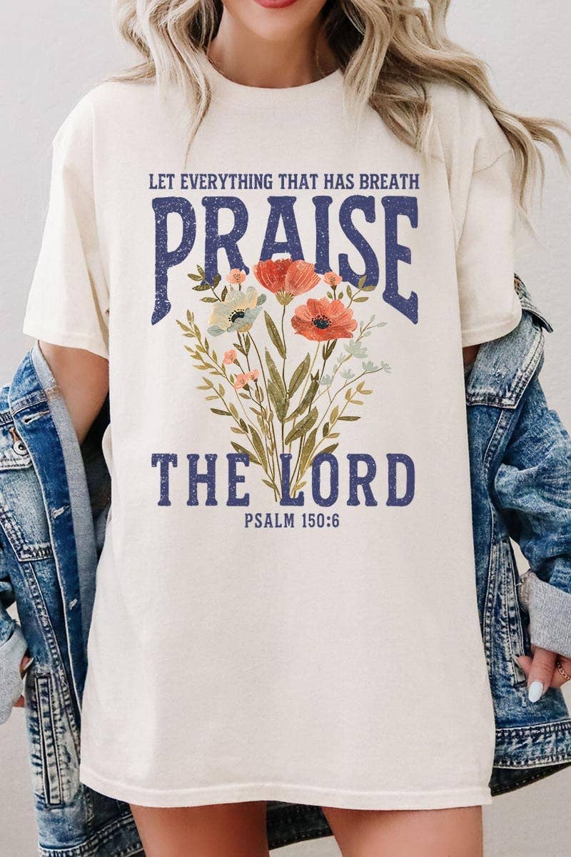 Praise The Lord Floral Graphic Cotton Tee: NATURAL