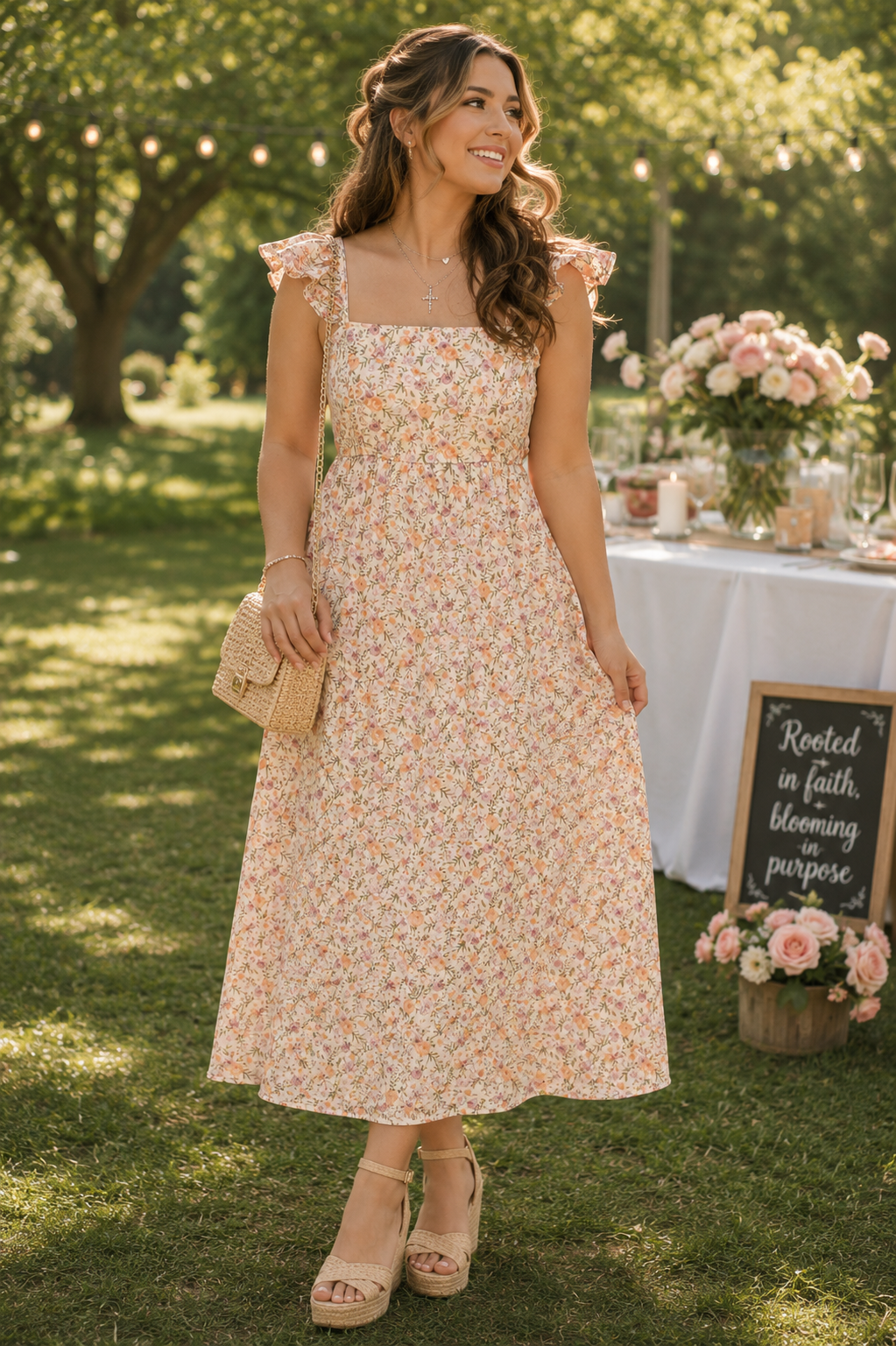 Soft Bloom Square Neck Midi