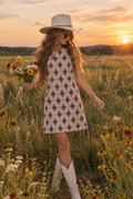 Chocolate Brown Geometric Textured Mini Dress