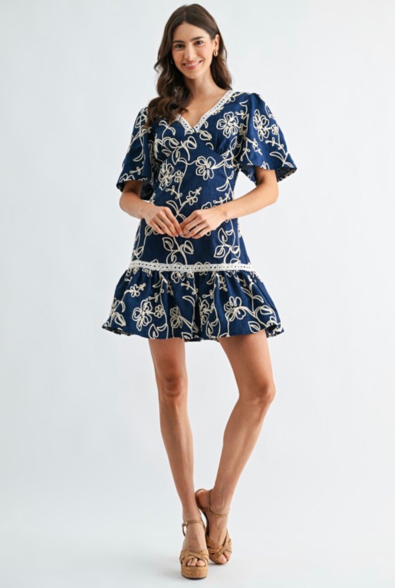 Embroidered Elegance V-Neck Dress