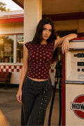 Polka Dot Boat Neck Seamless Knit Top