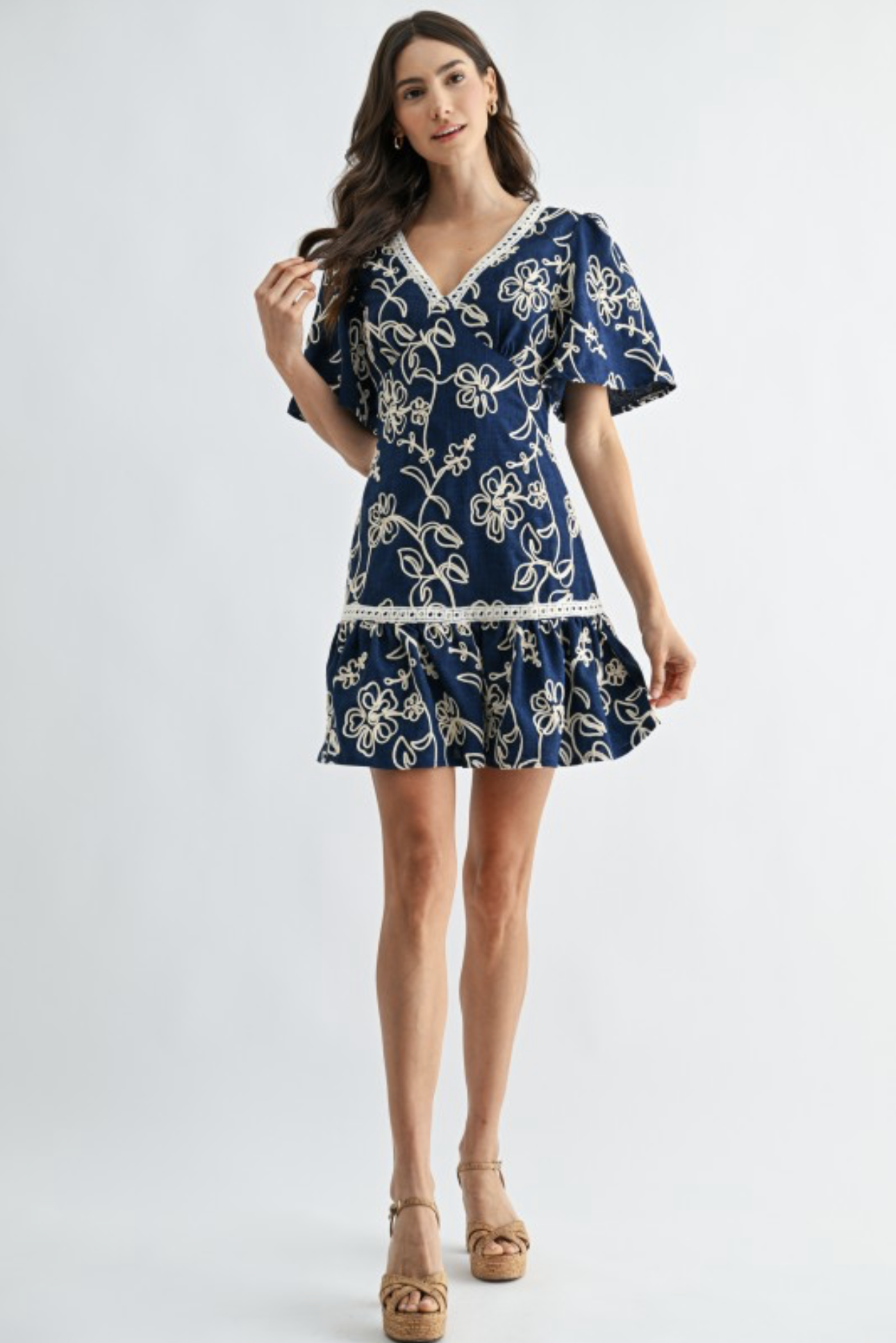 Embroidered Elegance V-Neck Dress